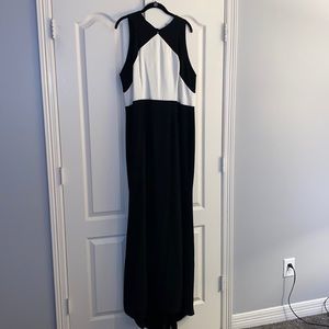 St. John evening gown, black with white stripe-Size 16